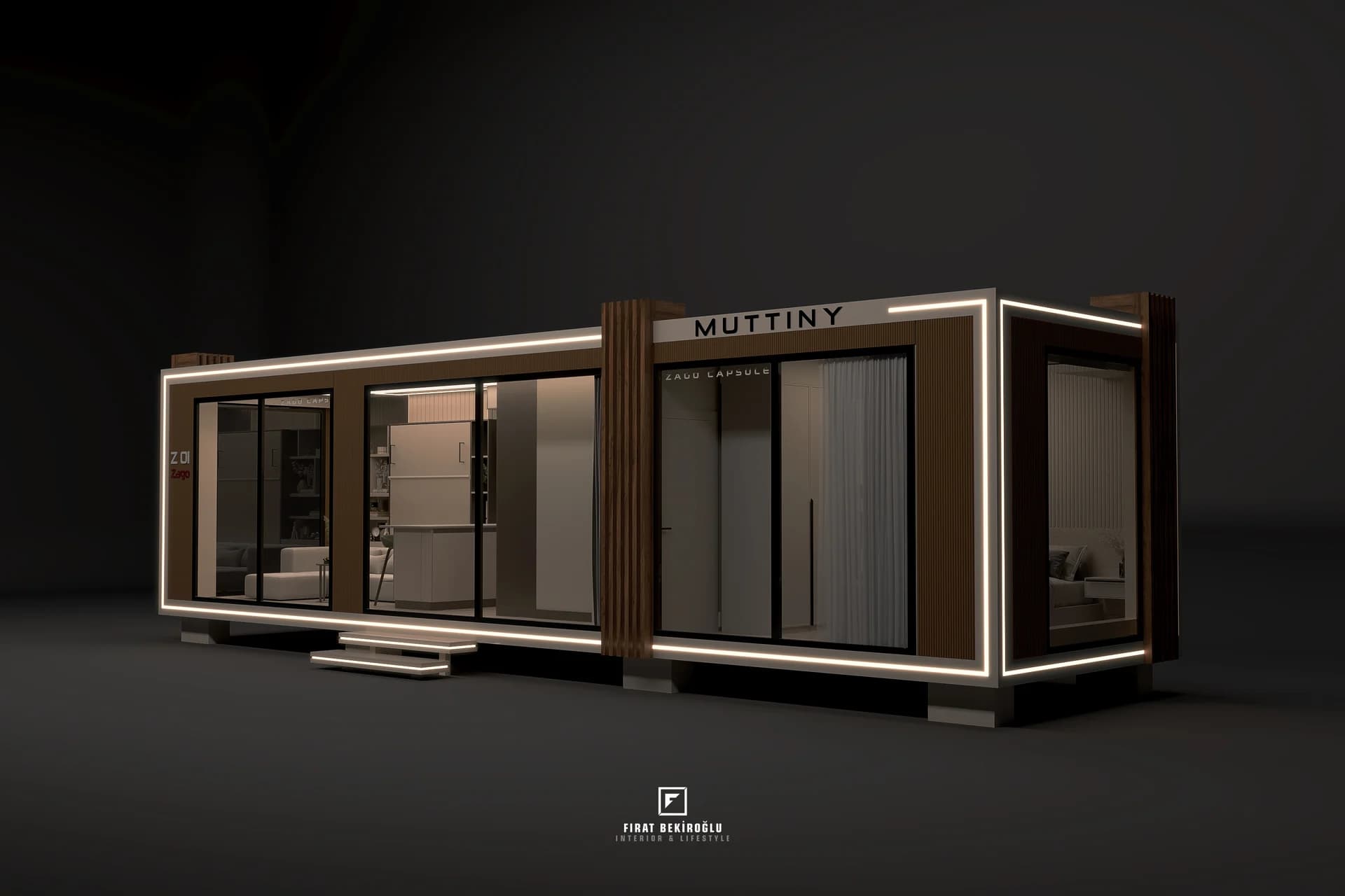Zago modelinin siyah stüdyo ortamındaki diğer dış cephe açısı